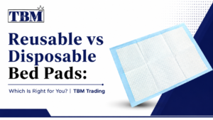 Reusable washable bed pad compared side by side with a disposable TBM incontinence bed pad