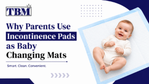 Home 31 Baby changing mat lined with a disposable TBM incontinence pad on a nursery dresser