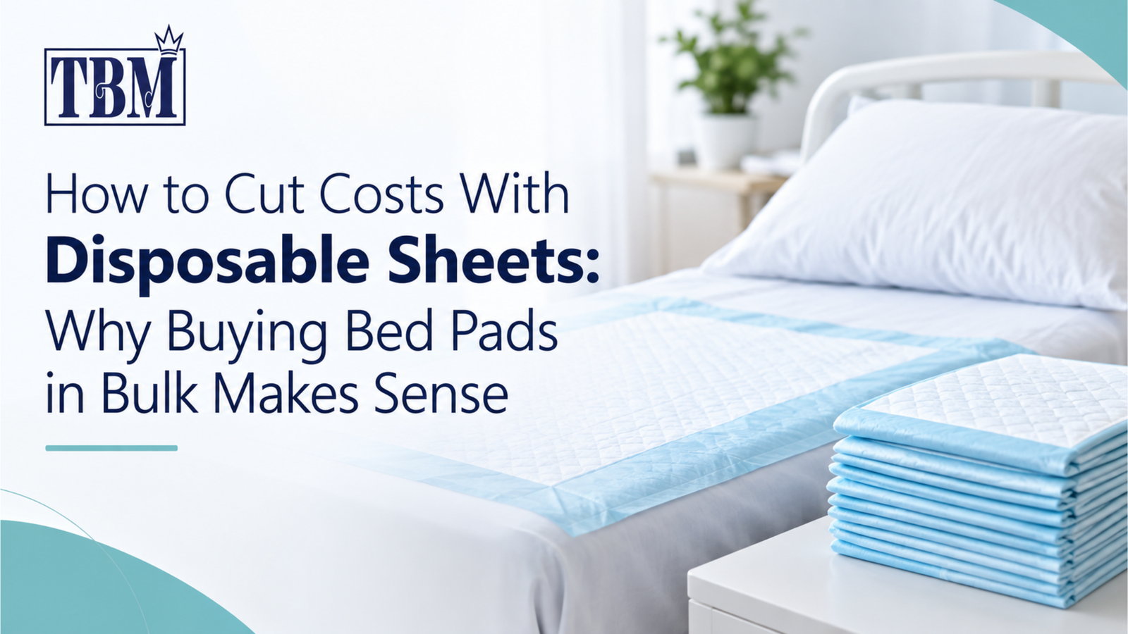 Caregiver preparing a disposable bed pad on a bed for elderly incontinence care